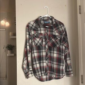 Plaid Button-Up Shirt - Black, Red, and White
